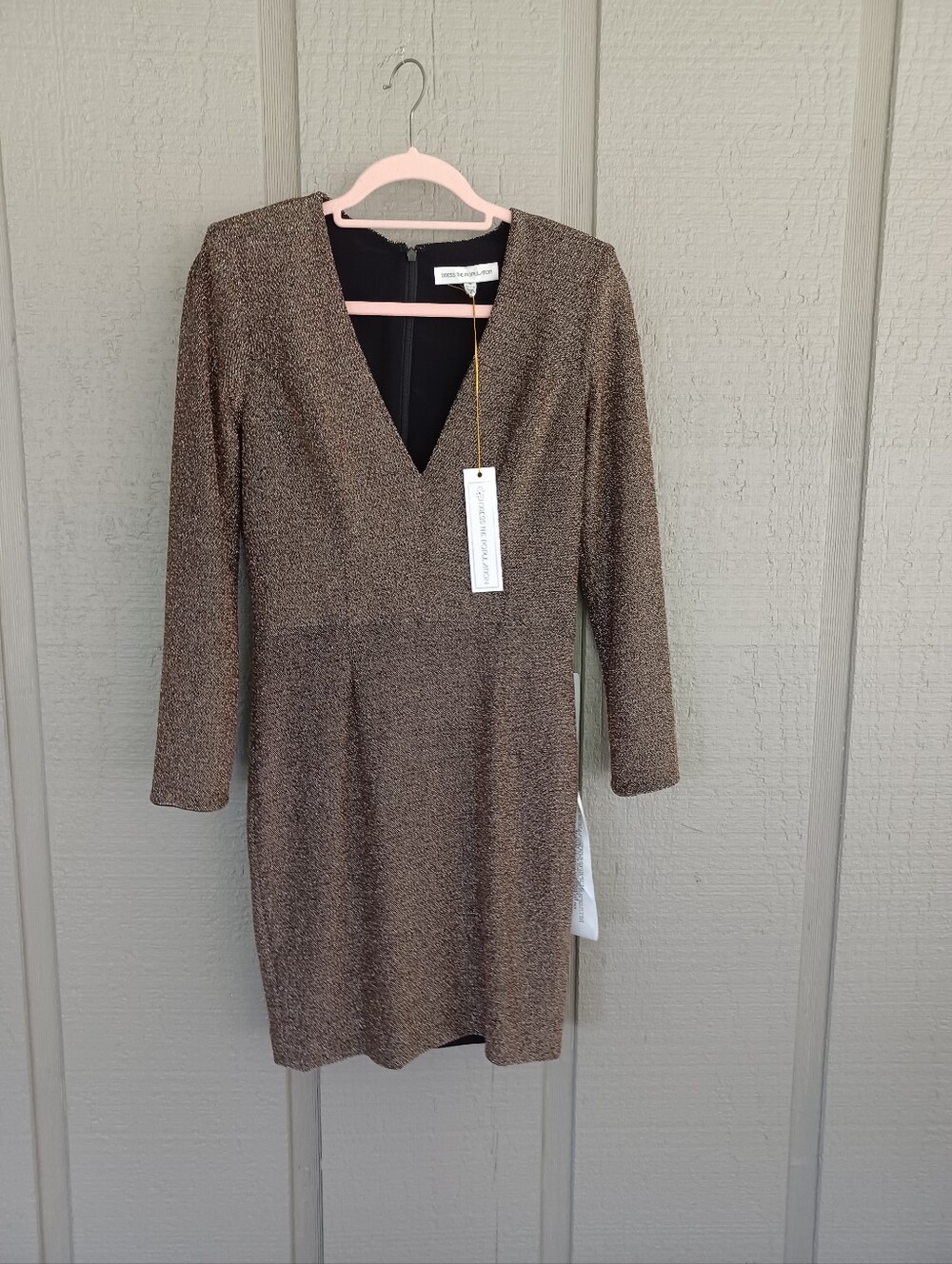 Dress The Population Riley Metallic Dress Size M Long Sleeve Stretch Cocktail
